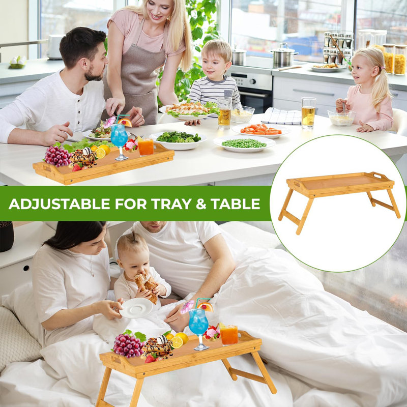 Camira Tray Bamboo Bed Tray Table with Foldable Legs And Handles Breakfast Tray Lap Tray (Natural)