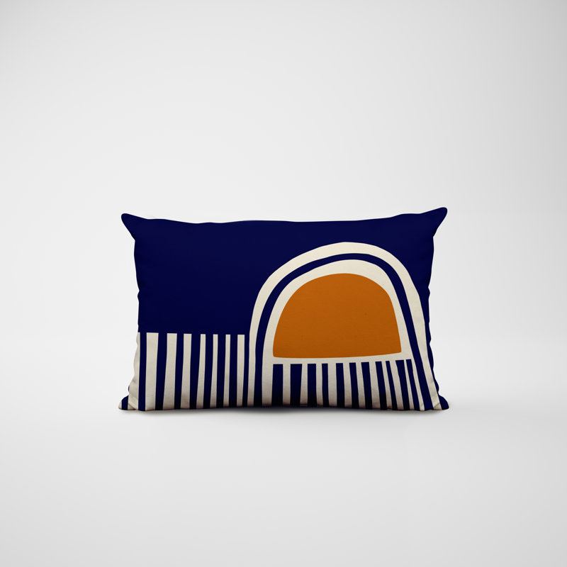 Polyester/Polyester Blend Lumbar Rectangular Indoor/Outdoor Pillow Cover & Insert, Orange / Navy Blue