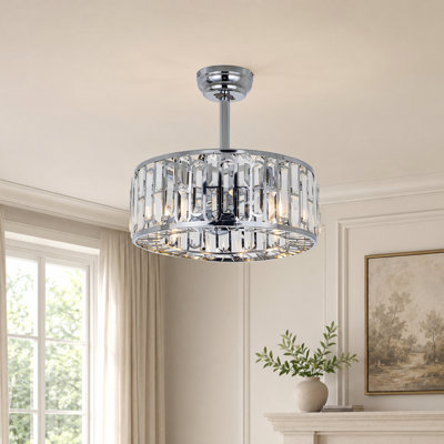 18-Inch Modern Crystal Ceiling Fan with Light – 3-Speed, Adjustable Height, Includes Bulbs