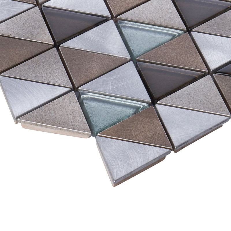 Black Gray Modern Pattern Metal Aluminum Crystal Glass Blended Triangle Mosaic Sheet Tile By Modket, Brown/Metallic