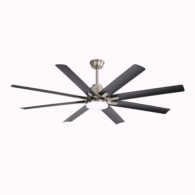 Grand ventilateur de plafond de 66 pouces avec lumière à DEL à intensité variable et 8 pales en ABS avec moteur à courant continu réversible et intelligent pour le salon