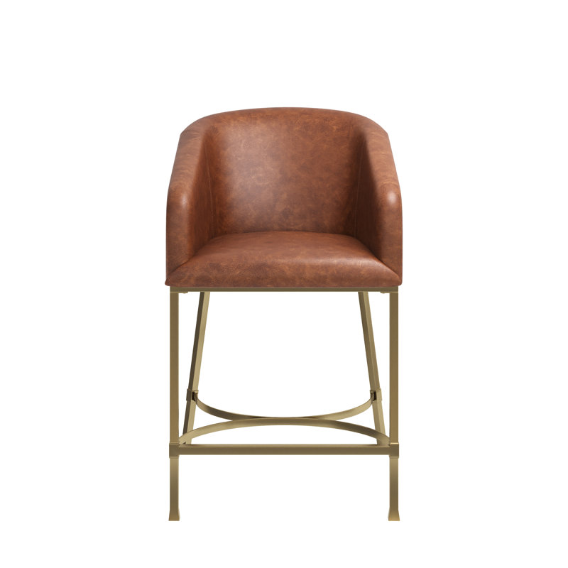 Hampton 26in. Modern Counter Stool,  Tobacco Brown Faux Leather & Gold Steel Frame, Counter Stool (26" Seat Height), Brown