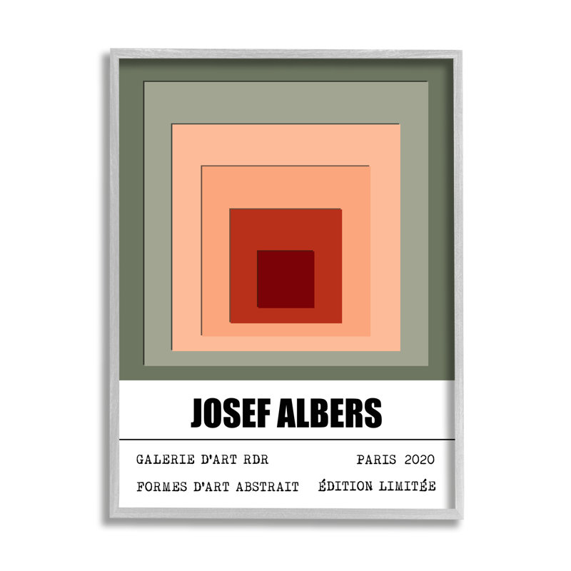 Abstraction moderne des carrés superposés Albers rouge, vert rosé, H 30 po x l 24 po, Estampe numérique Farmhouse
