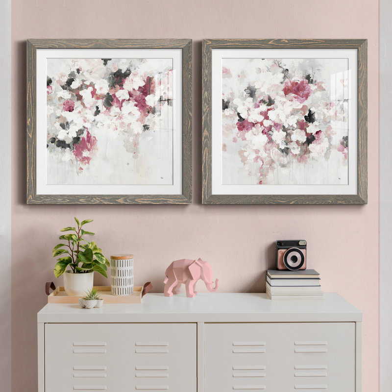 Floral Muse III - ensemble de 2 reproductions d'art sur papier, H 35,5 po x l 71 po x P 1,5 po, Encadré gris