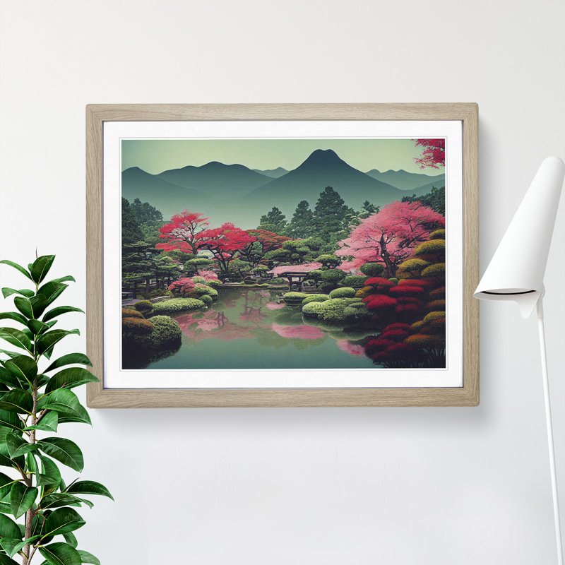 Traditional Japanese Mountains Vol.2 - Framed Print, 46cm H x 64cm W x 2cm D, Oak Framed