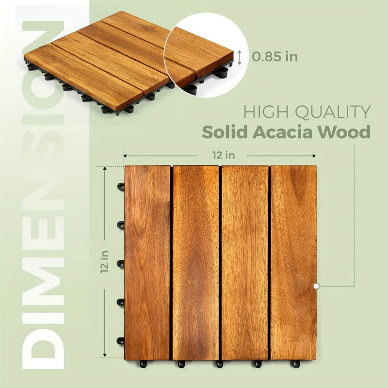 12"x 12"Acacia Wood Interlocking Deck Tiles for Outdoor & Indoor