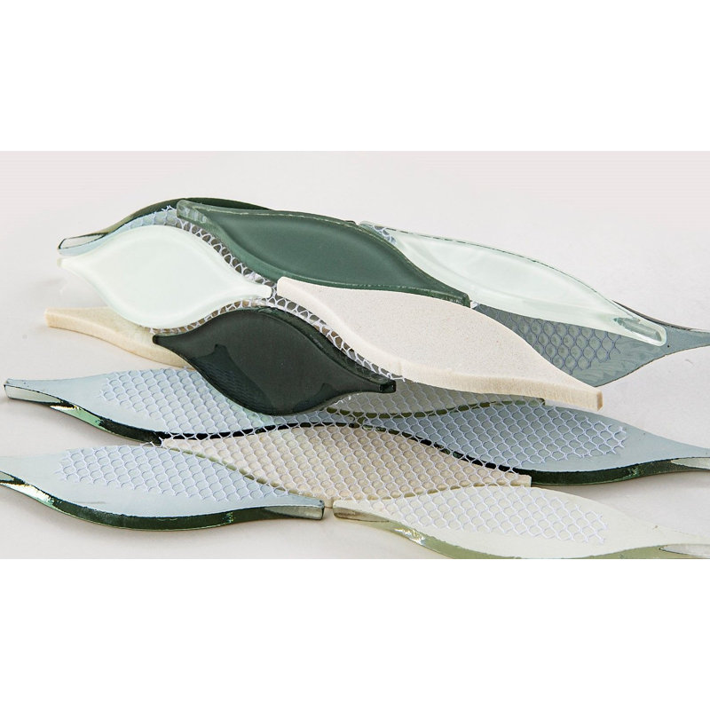Zeille Glass and Metal Arabesque Mosaic Tile, Rain