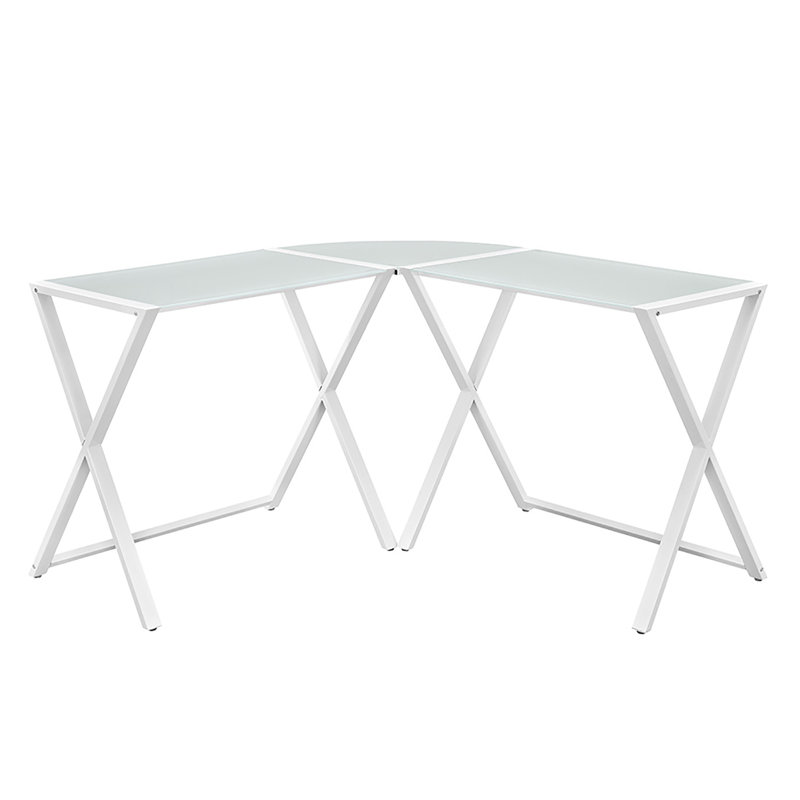 Demeter L-Shaped Glass Top Metal Base Writing Desk, White