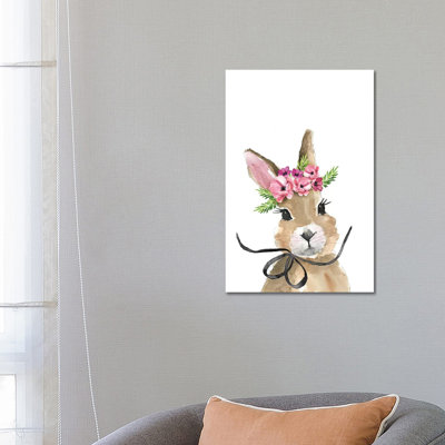 Bunny Flower Crown by Mercedes Lopez Charro - Wrapped Canvas Painting