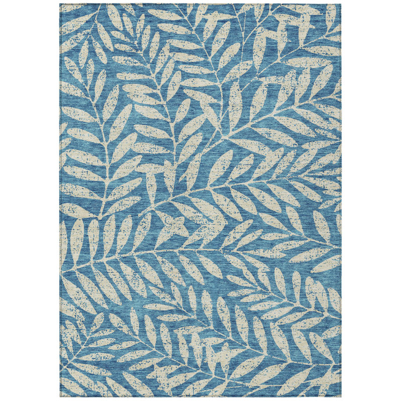 Tapis extérieur lavable floral bleu sarcelle et ivoire 10 pi x 14 pi