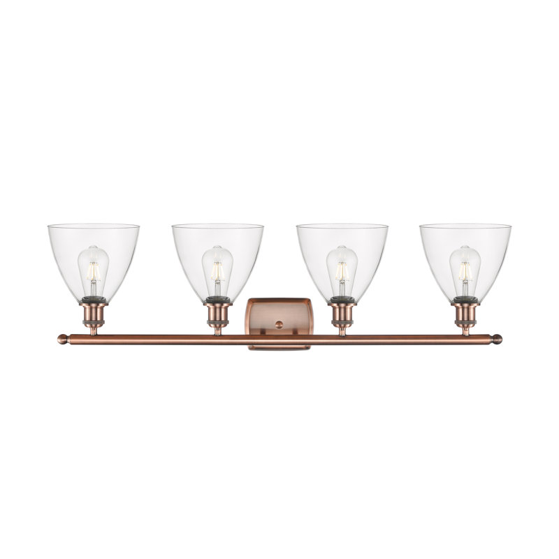 Éclairage pour meuble-lavabo 4 lumières Shauna, Incandescente, Transparent, Cuivre antique
