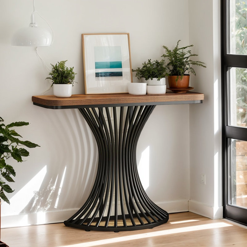 Console moderne de 39,4 po avec base géométrique en métal, canapé d'appoint pour le hall d'entrée et le salon