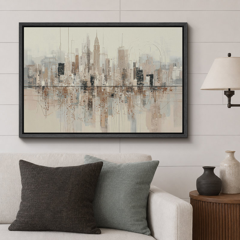 Art moderne de réflexion de la ville moderne, photos de bureau, impression sur toile encadrée, 24" H x 36" W x 1.5" D