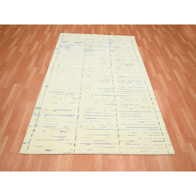 5'x7' Ivory Modern Design Textured Weave Hand Knotted Wool & Silk Rug F04869A146D74D58B9FC8E3EE31AB767