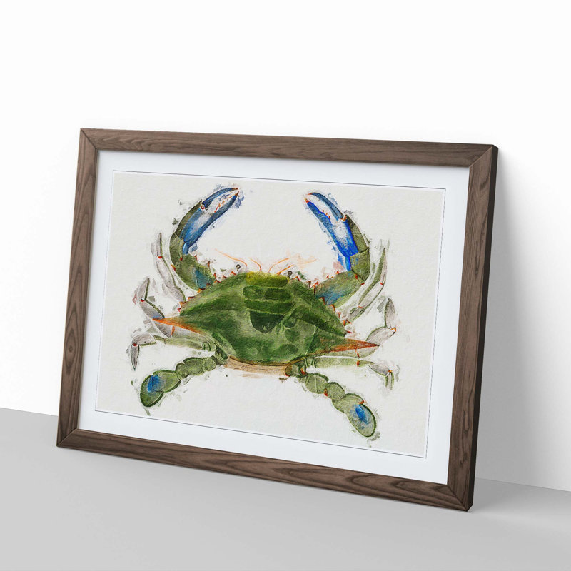 Green and Blue Crab by J.E. De Kay - Picture Frame Painting Print, 36cm H x 48cm W x 2cm D, Walnut Framed