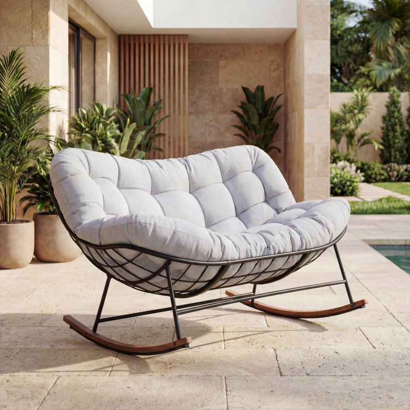 Gifty Steel Outdoor Loveseat Rocker Chair, Grey