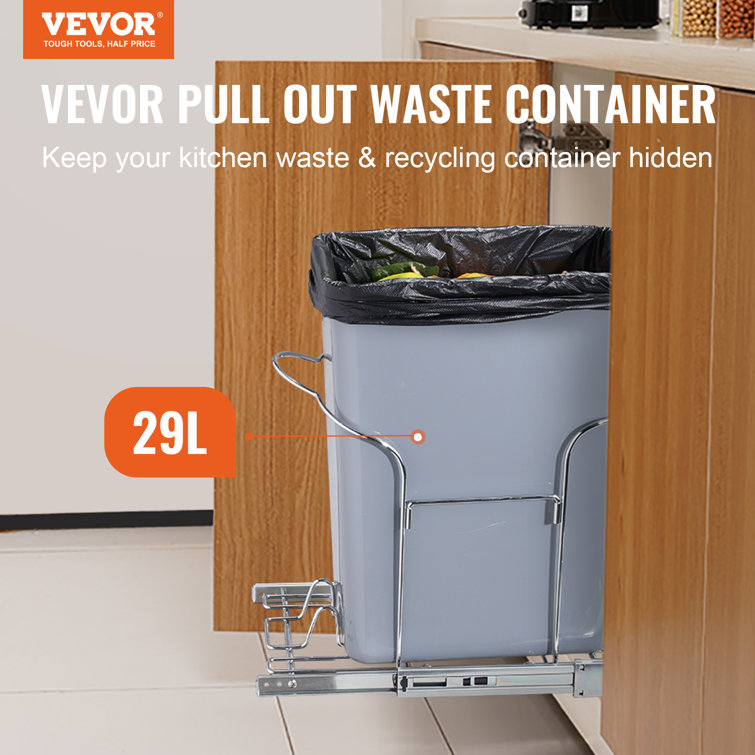 VEVOR Pull-Out Trash Can, 29L Single Bin, Under Mount Kitchen Waste  Container with Slide, Handle,Kit