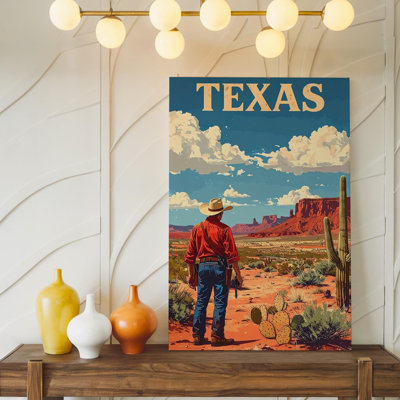 «Texas Cowboy», affiche sur toile, paysage désertique avec esprit occidental, art mural sur toile prêt à accrocher, décoration moderne