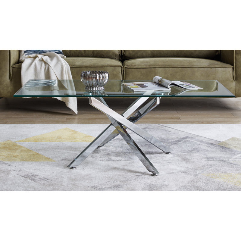 Chayton Modern Contemporary Glass And Chrome Coffee Table - Modern Sleek Design, Chrome