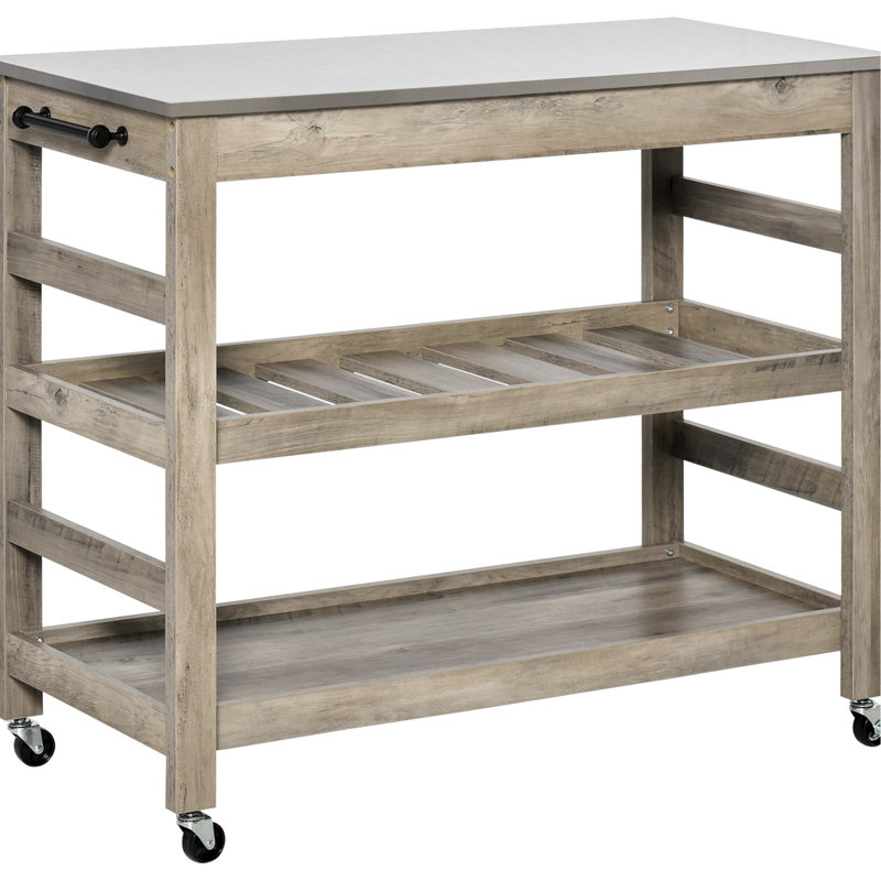 Chariot de cuisine à roulettes supérieur en acier inoxydable, gris - 2 tablettes, fente centrale pour un système de gestion efficace de l'espace avec tablettes de surface, tablette, 4 roulettes modernes