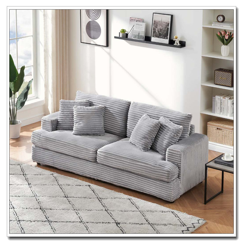 Canapé 88,58 po en velours côtelé 3 places avec 4 coussins décoratifs, Gris