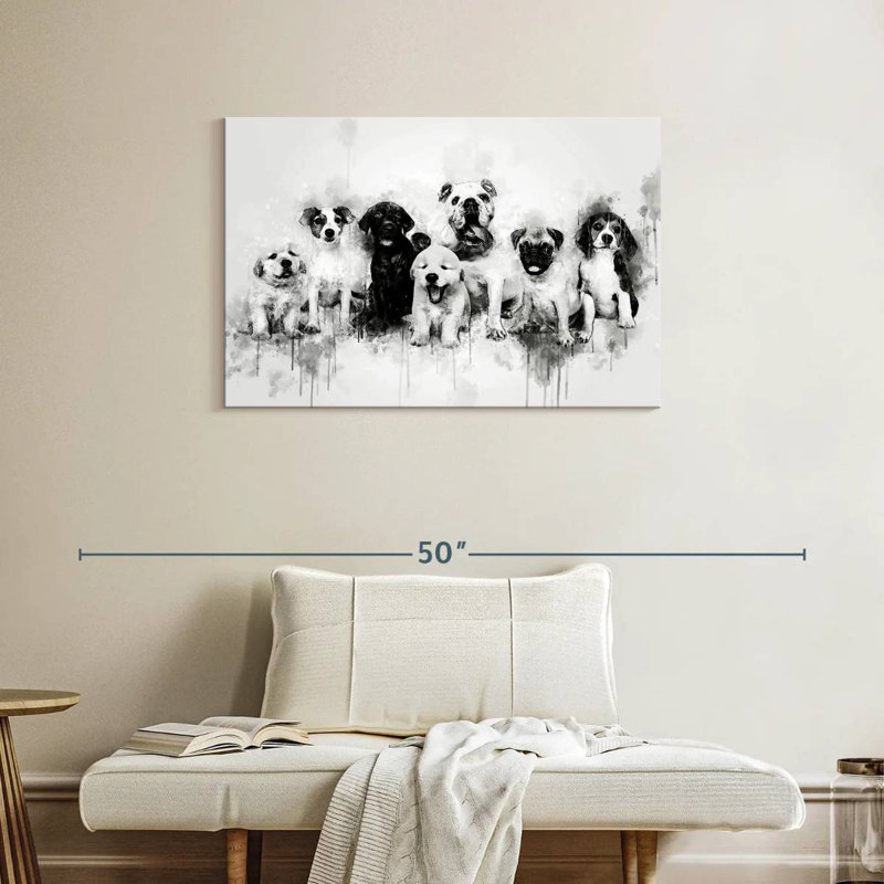 Chiots de chien noir et blanc, H 24 po x l 36 po