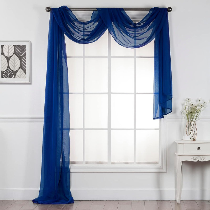 Giannoula Sheer Window Scarf Single Panel, Royal Blue, 37" W X 216" L