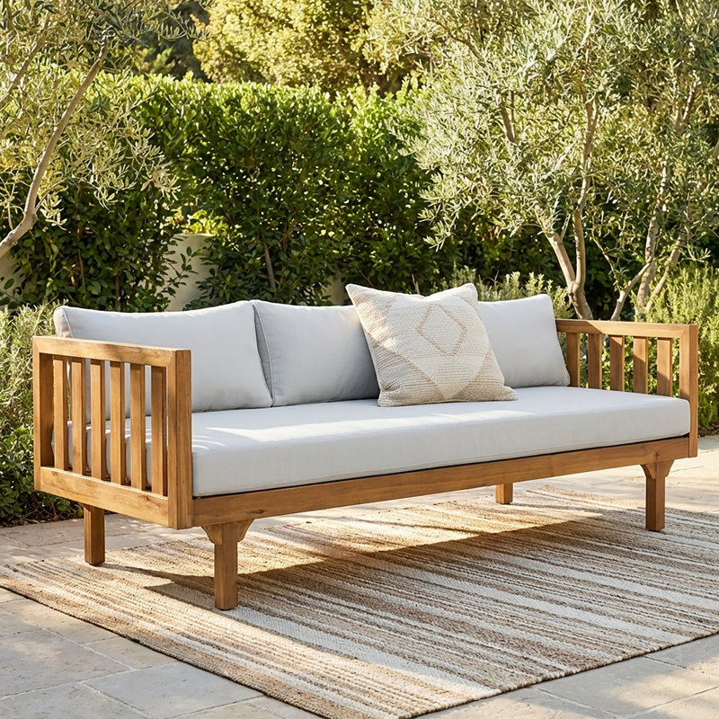 Lit de jour d'extérieur pour patio avec coussins, Gris clair, Teck
