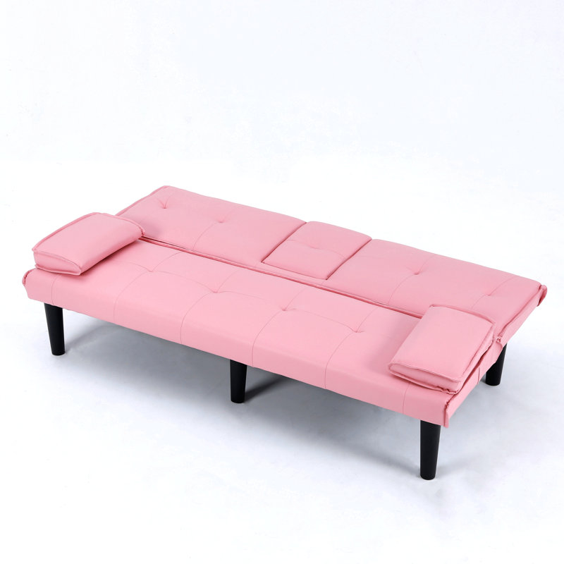 PVC Leather Convertible Futon Sofa Bed, Pink