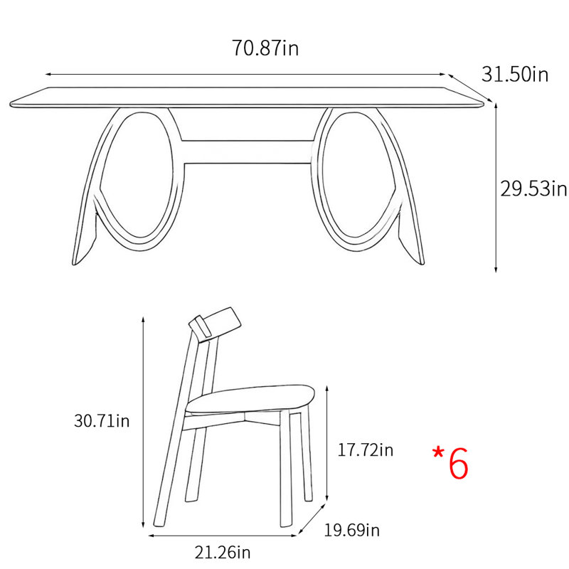 Italian style simple rectangular dining table sets, 29.53"H x 70.87"L x 31.5"W
