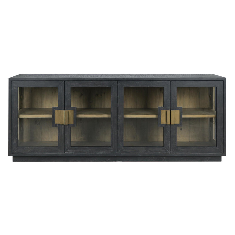 Larson 90" Glass Reclaimed Pine Wood Sideboard, Black