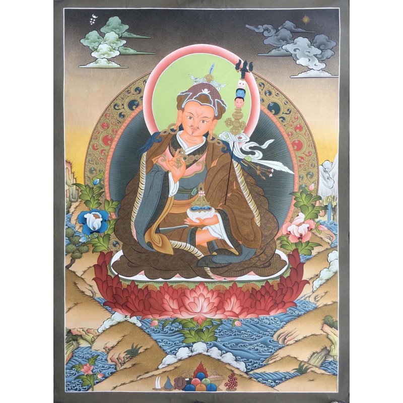 Gourou Rinpoché avec Trident Thangka (Brocadeless Thangka)