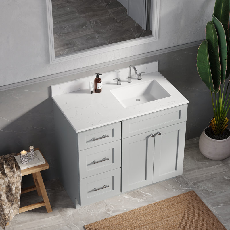 Disar 40'' Single Bathroom Vanity with Quartz Top, Gray