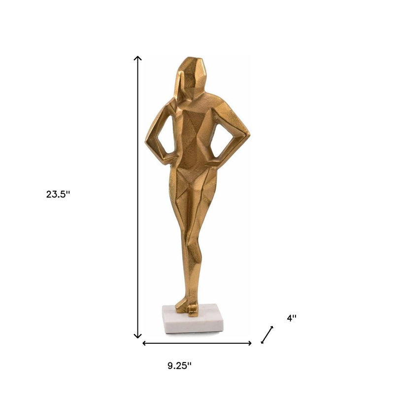 Sculpture de table femme en aluminium et marbre 24 po or et blanc
