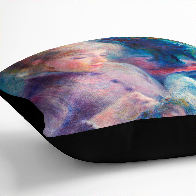 Young Woman Sewing Square Throw Cushion, 40cm H x 40cm W x 15cm D, Black