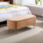 Banc de rangement moderne en fausse fourrure de chameau avec pieds dorés, parfait pour le lit et le vestibule, alliant style et fonctionnalité.