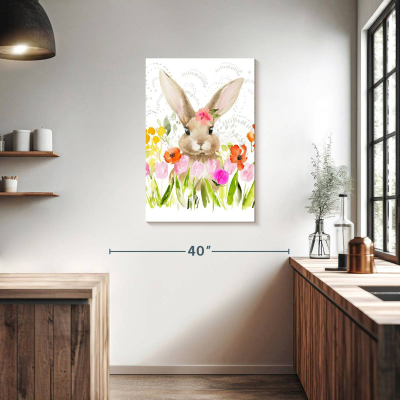 Fleurs d'avril et lapin I, H 36 po x l 24 po