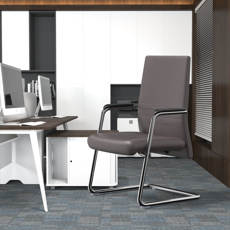 Chaise de bureau rembourrée en cuir Aleen, Gris