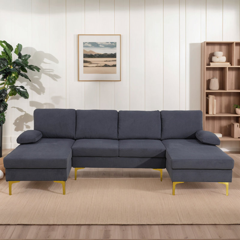 Canapé modulaire à accoudoirs coussinés de 99,5 po Komor, Microfibre / microsuède gris Komor