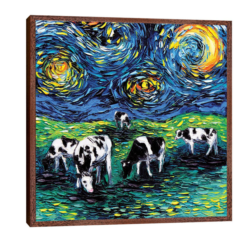 Starry Starry Pasture - Painting on Canvas, 66.04 cm H x 66.04 cm W, Brown Framed
