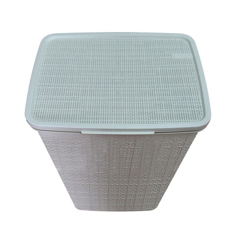 Plastic Laundry Hamper with Handles, Beige