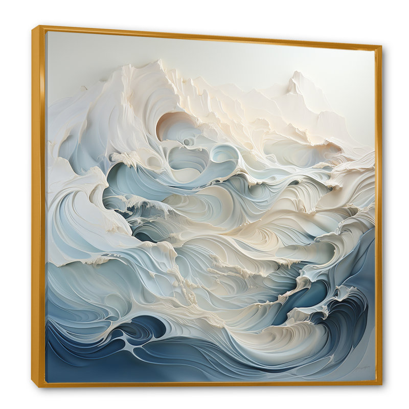 Vagues de sérénité sur toile, H 24 po x l 24 po x P 1 po, Cadre flottant doré