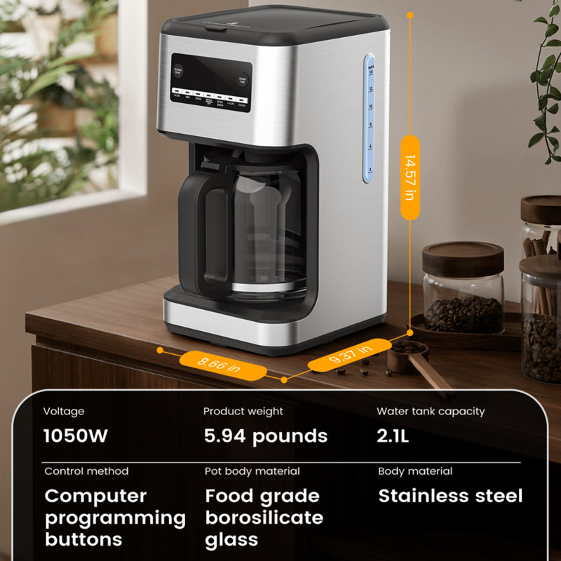 Cafetière avec carafe de 14 tasses et fonction de minuterie