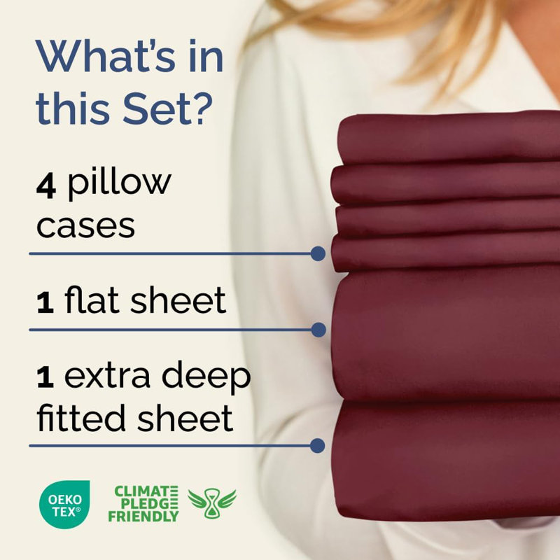 6 Piece Extra Deep Pocket Sheet Set, Cooling & Breathable Bed Sheets, Soft Hotel Luxury Bedding, Fits 18–24 Inch Mattress