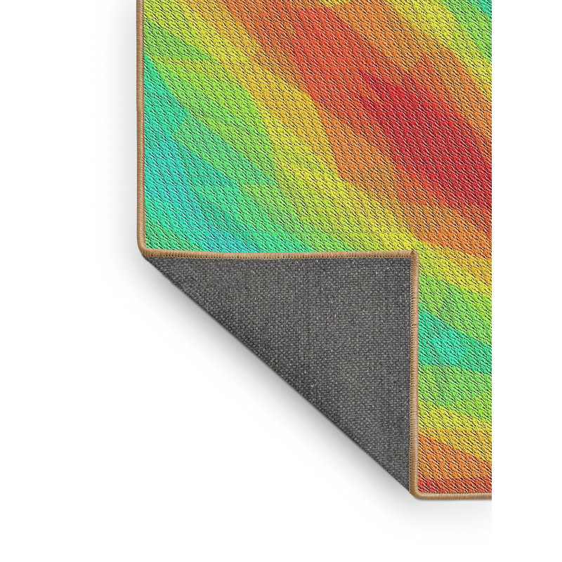 Laine et polyester turquoise/rouge tissé à la machine menue à la machine Tapis décoratif, Rectangle de 5 pi x 7 pi