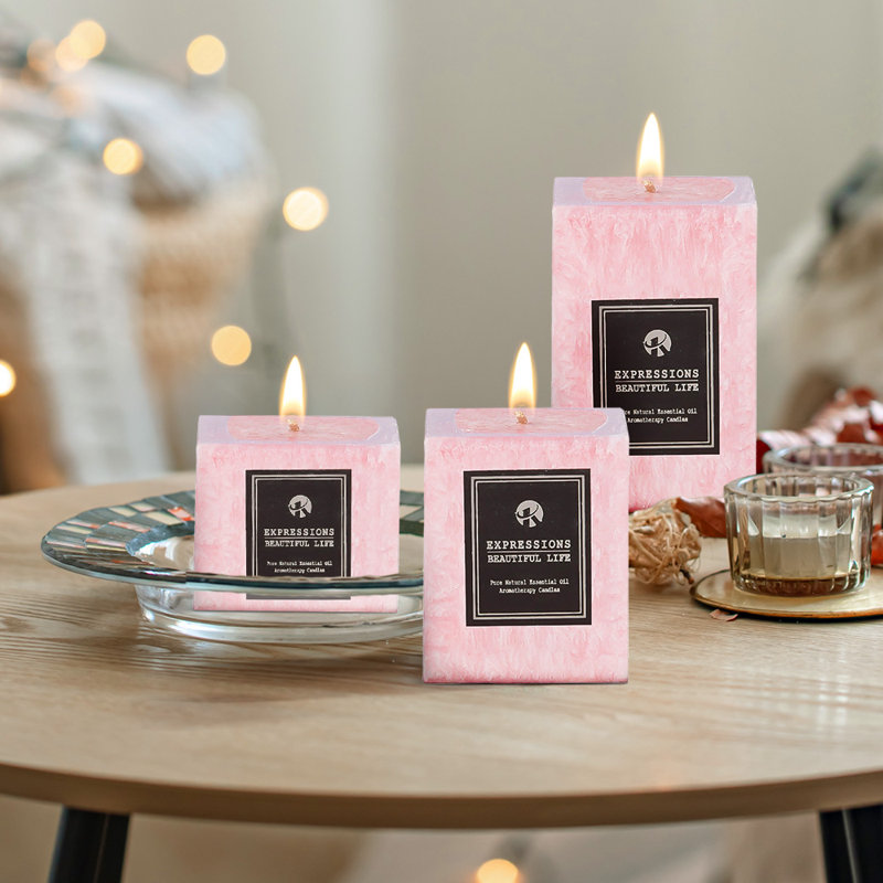 Plant / Floral Scented Pillar Candle, Pink