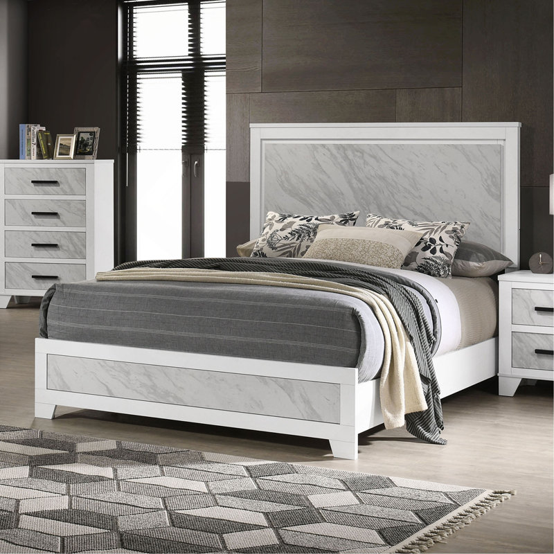 Lit de style contemporain contemporain en bois d'hévéa, Grand lit