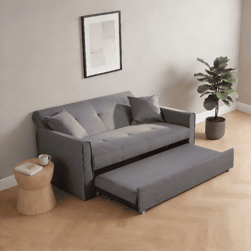 Nyrell 2 Seater Extra Wide Fabric Sofa Bed, Grey Linen