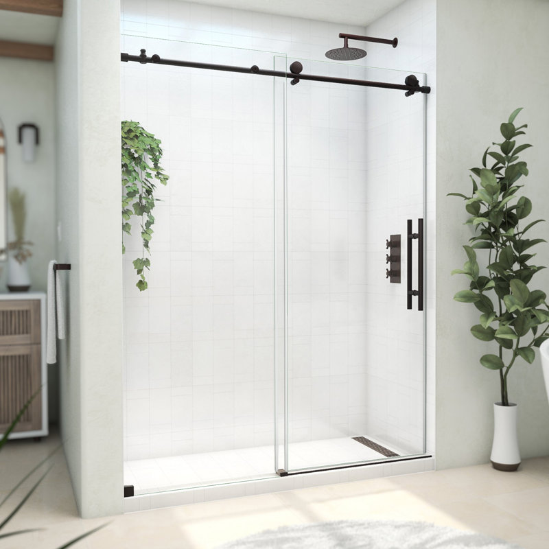 Continuum 56-60 in. Frameless Clear Glass Sliding Shower Door in Oil Rubbed Bronze