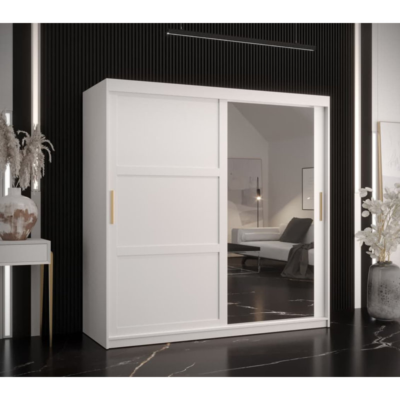 Ashwanth Manufactured Wood Wardrobe, White, 200cm H x 180cm W x 62cm D